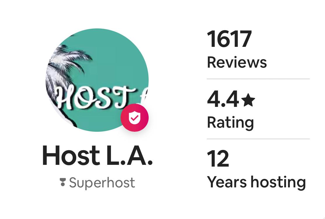 Host L.A. Airbnb Superhost profile — 1,617 reviews, 4.4★ rating, 12 years hosting